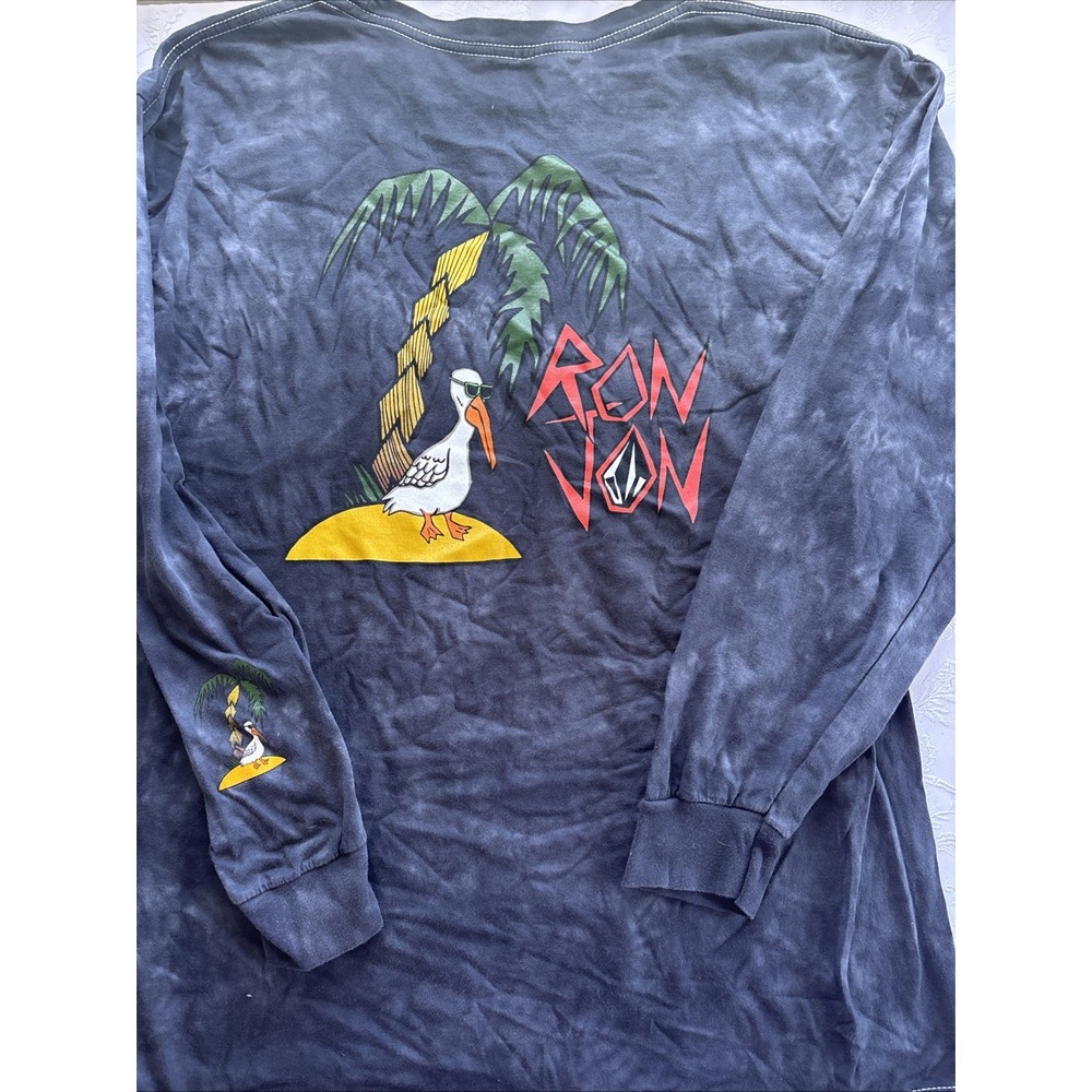 Volcom Ron Jon Seagull Island Beach Surf Palm Tree Long Sleeve Lg Black Tiedye